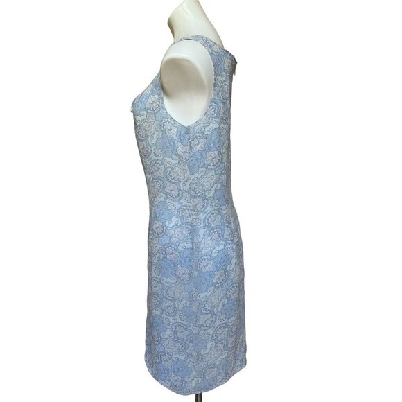 Vintage 90s Silk Blue Paisley Sheath Dress Lightweight Cocktail Mini Sleeveless - Picture 5 of 9